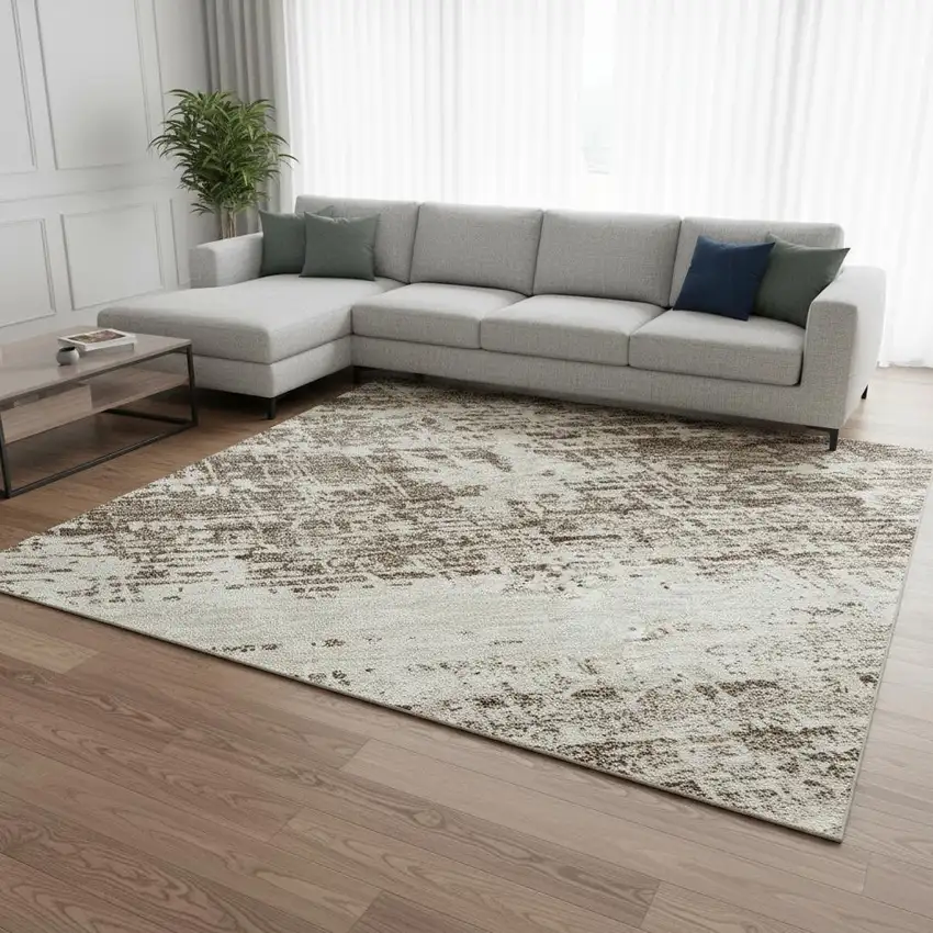 Brown And Beige Abstract Washable Area Rug With UV Protection Photo 2