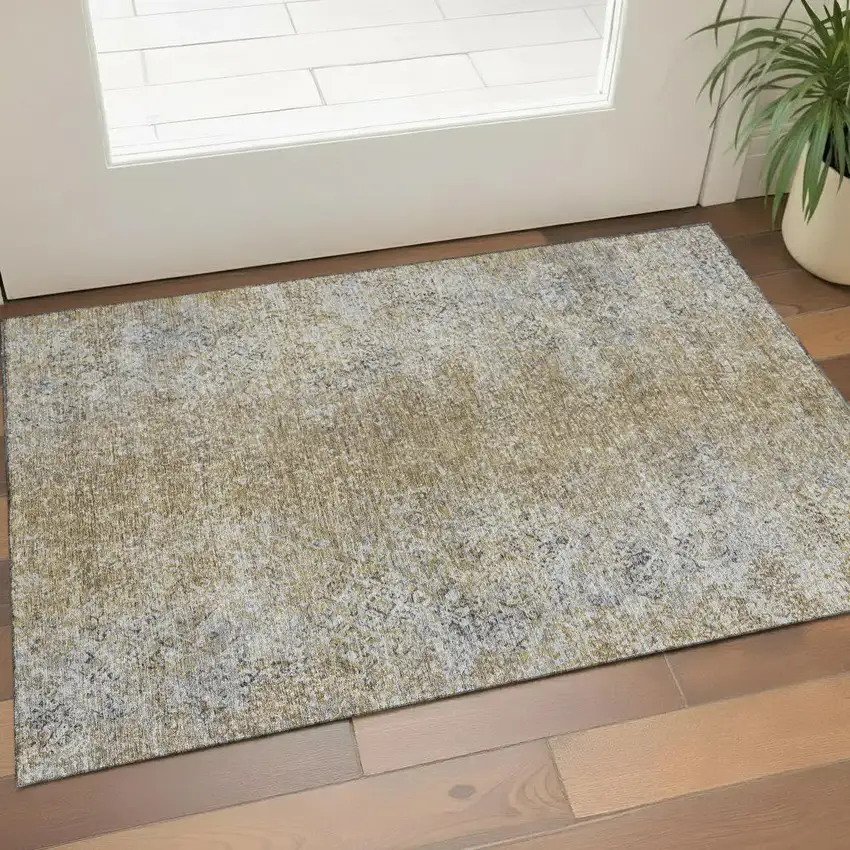 Brown And Beige Abstract Washable Area Rug With UV Protection Photo 1
