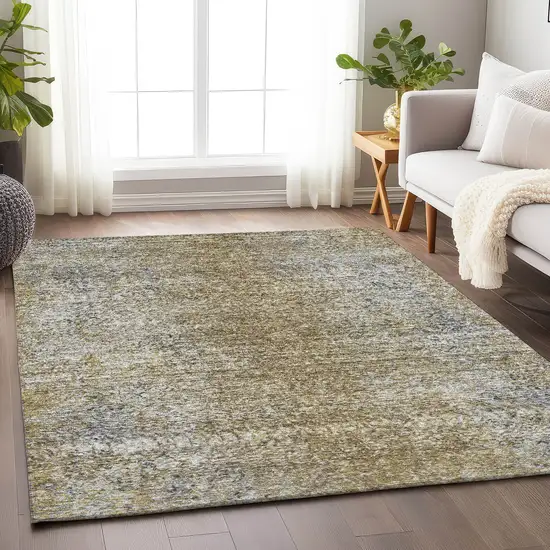 Brown And Beige Abstract Washable Area Rug With UV Protection Photo 4