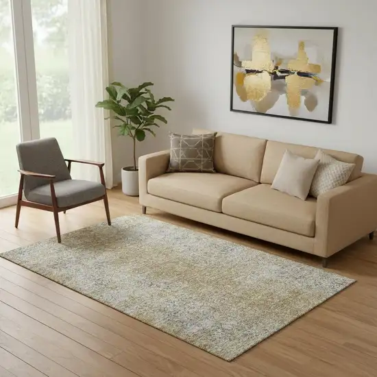 Brown And Beige Abstract Washable Area Rug With UV Protection Photo 1