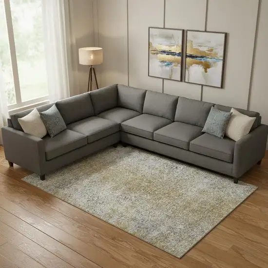 Brown And Beige Abstract Washable Area Rug With UV Protection Photo 1