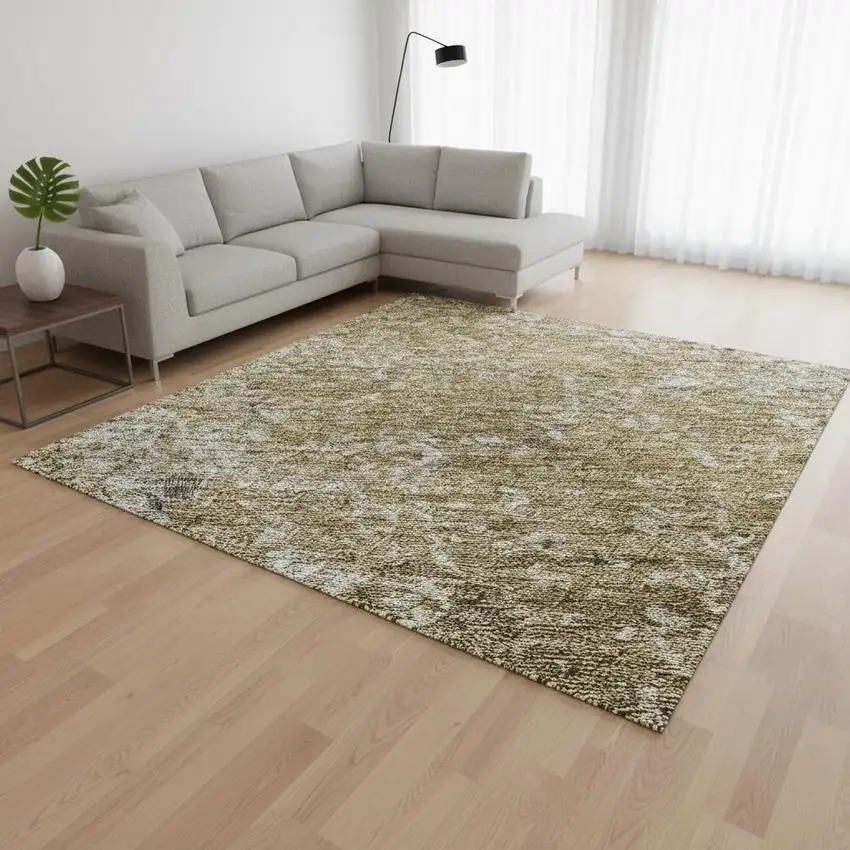 Brown And Beige Abstract Washable Area Rug With UV Protection Photo 2