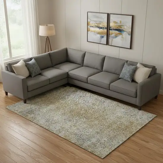 Brown And Beige Abstract Washable Area Rug With UV Protection Photo 1