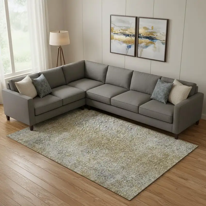 Brown And Beige Abstract Washable Area Rug With UV Protection Photo 1