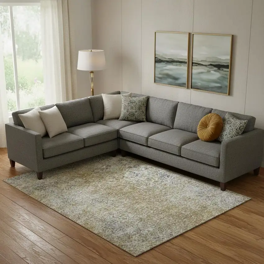 Brown And Beige Abstract Washable Area Rug With UV Protection Photo 1