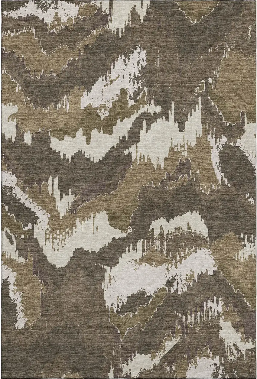 Brown And Beige Abstract Washable Area Rug With UV Protection Photo 2