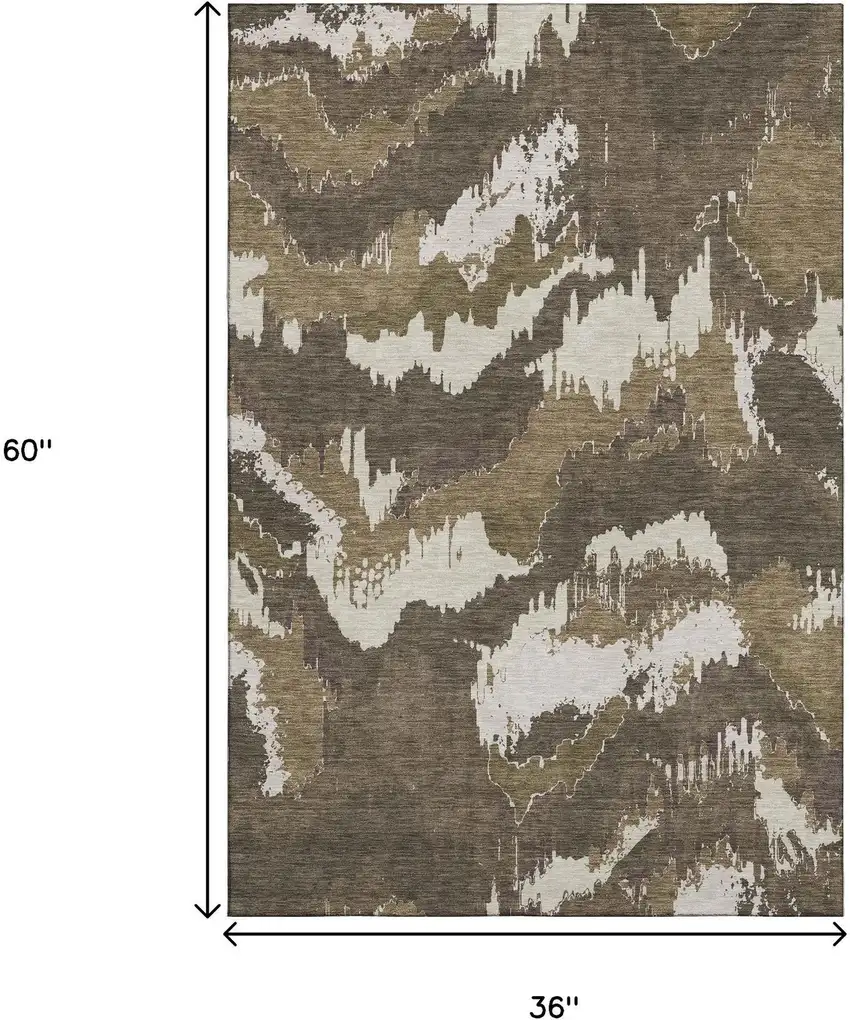 Brown And Beige Abstract Washable Area Rug With UV Protection Photo 3