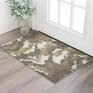 Photo of Brown And Beige Abstract Washable Area Rug With UV Protection