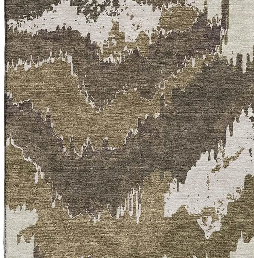 Brown And Beige Abstract Washable Area Rug With UV Protection Photo 4