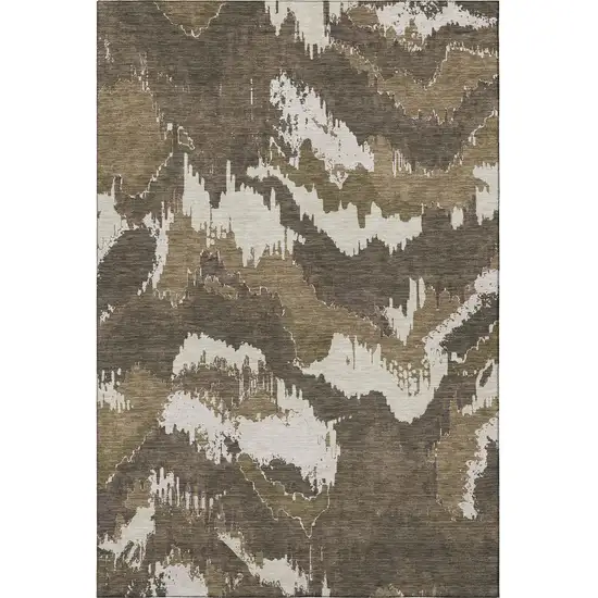 Brown And Beige Abstract Washable Area Rug With UV Protection Photo 5
