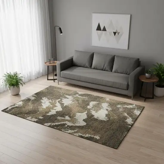 Brown And Beige Abstract Washable Area Rug With UV Protection Photo 1