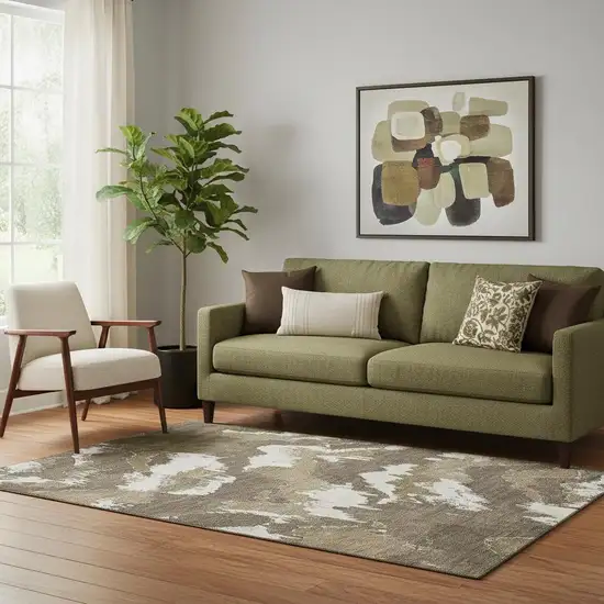 Brown And Beige Abstract Washable Area Rug With UV Protection Photo 1