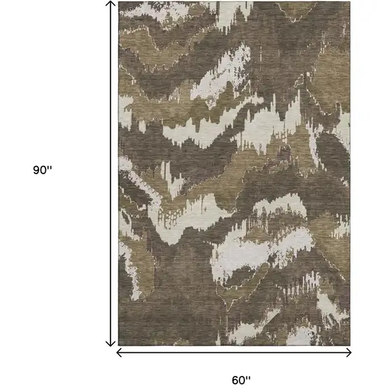 Brown And Beige Abstract Washable Area Rug With UV Protection Photo 3