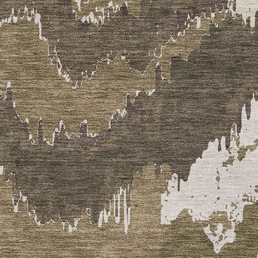 Brown And Beige Abstract Washable Area Rug With UV Protection Photo 4