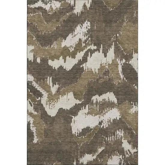 Brown And Beige Abstract Washable Area Rug With UV Protection Photo 2