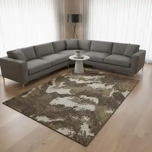 Photo of Brown And Beige Abstract Washable Area Rug With UV Protection
