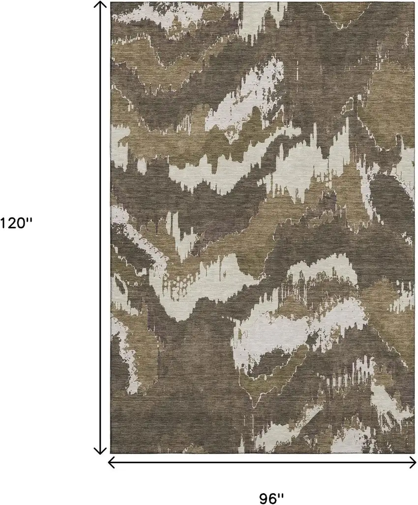 Brown And Beige Abstract Washable Area Rug With UV Protection Photo 3