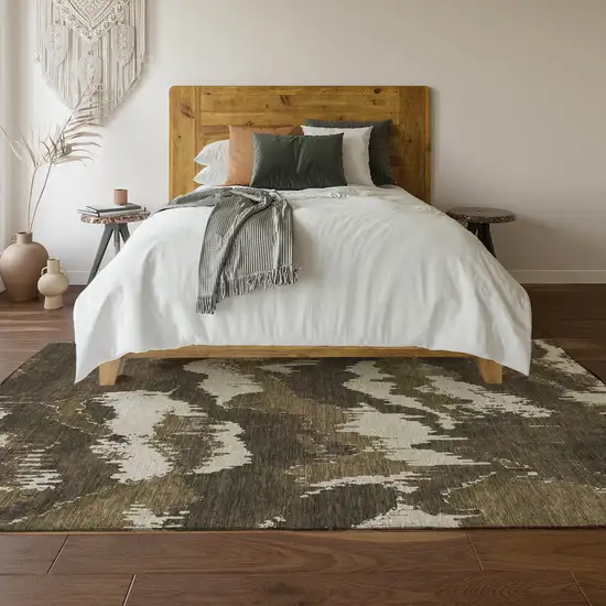 Brown And Beige Abstract Washable Area Rug With UV Protection Photo 7