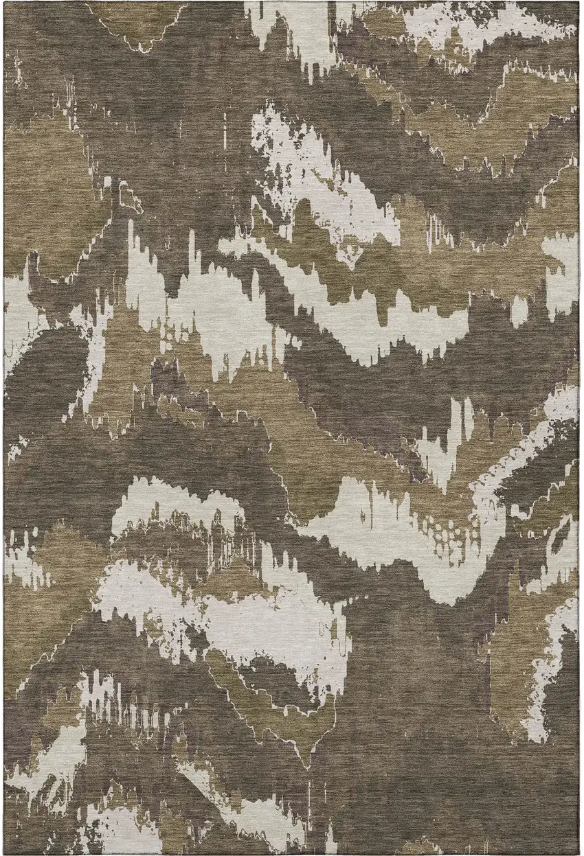 Brown And Beige Abstract Washable Area Rug With UV Protection Photo 5