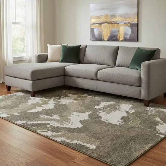 Brown And Beige Abstract Washable Area Rug With UV Protection Photo 1