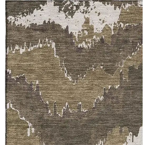 Brown And Beige Abstract Washable Area Rug With UV Protection Photo 4