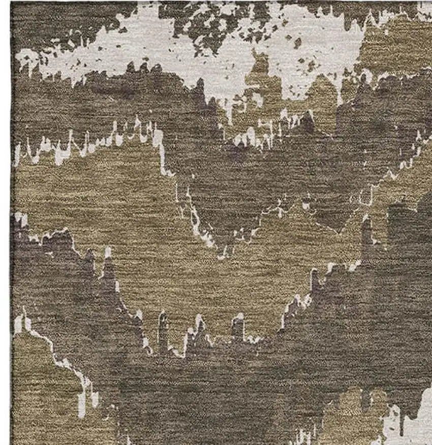 Brown And Beige Abstract Washable Area Rug With UV Protection Photo 4