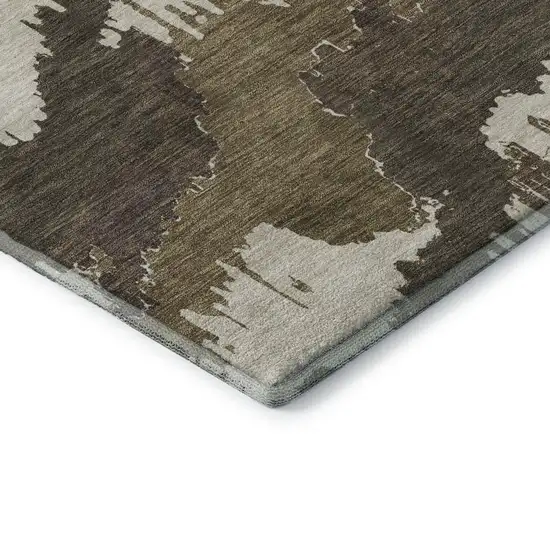 Brown And Beige Abstract Washable Area Rug With UV Protection Photo 9