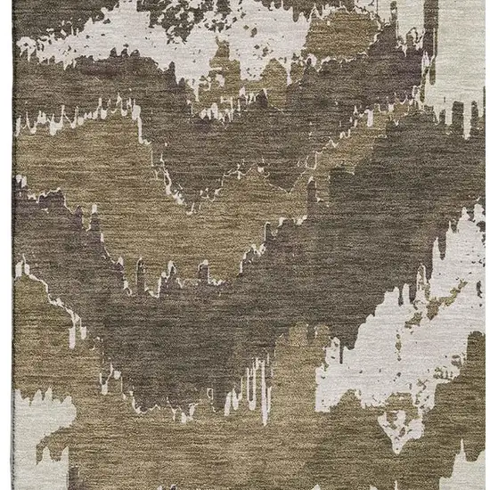 Brown And Beige Abstract Washable Area Rug With UV Protection Photo 5