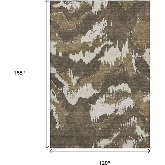 Brown And Beige Abstract Washable Area Rug With UV Protection Photo 3