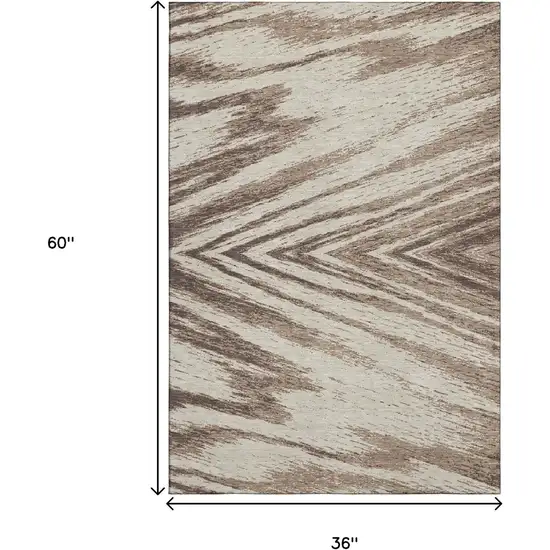 Brown And Beige Abstract Washable Area Rug With UV Protection Photo 3