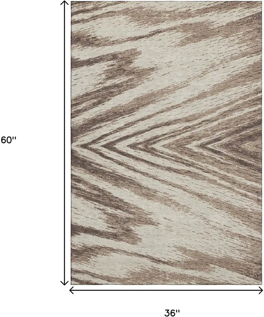 Brown And Beige Abstract Washable Area Rug With UV Protection Photo 3