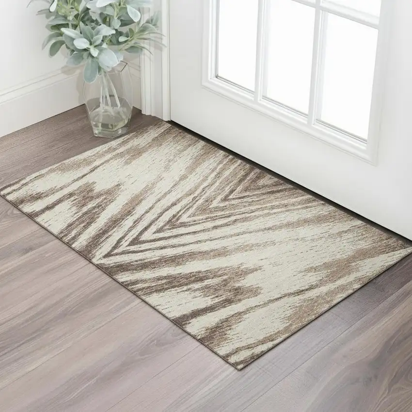 Brown And Beige Abstract Washable Area Rug With UV Protection Photo 1