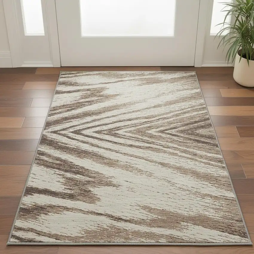 Brown And Beige Abstract Washable Area Rug With UV Protection Photo 2