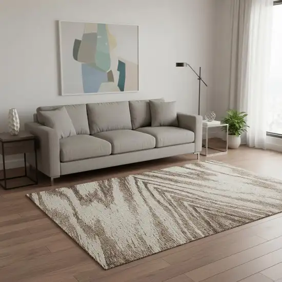 Brown And Beige Abstract Washable Area Rug With UV Protection Photo 2