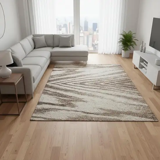 Brown And Beige Abstract Washable Area Rug With UV Protection Photo 2