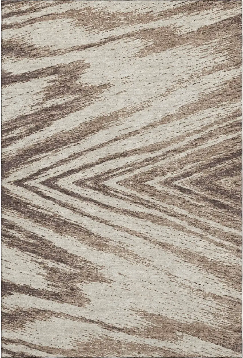 Brown And Beige Abstract Washable Area Rug With UV Protection Photo 1