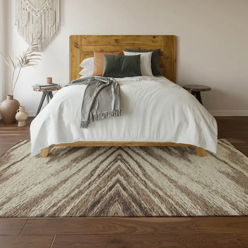 Brown And Beige Abstract Washable Area Rug With UV Protection Photo 6