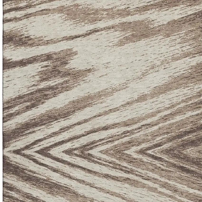Brown And Beige Abstract Washable Area Rug With UV Protection Photo 3
