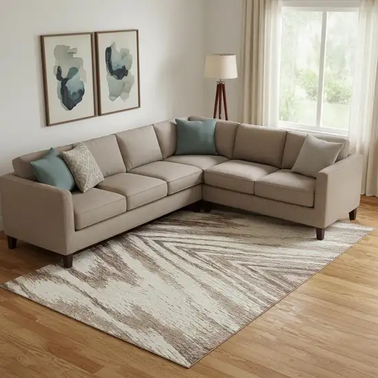 Brown And Beige Abstract Washable Area Rug With UV Protection Photo 1