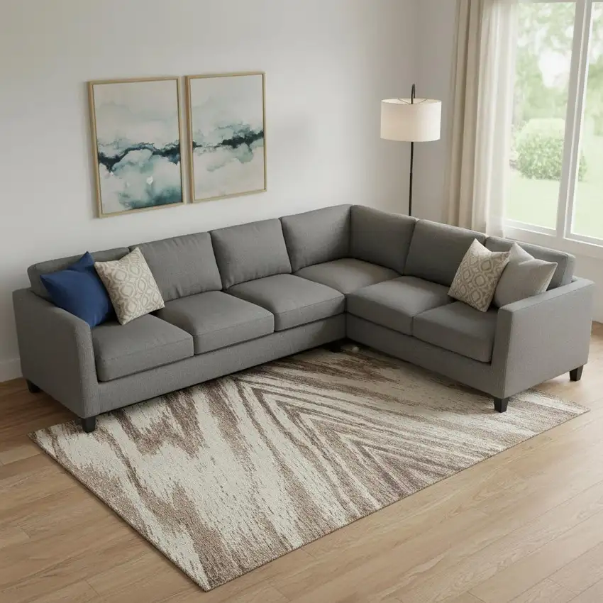 Brown And Beige Abstract Washable Area Rug With UV Protection Photo 1