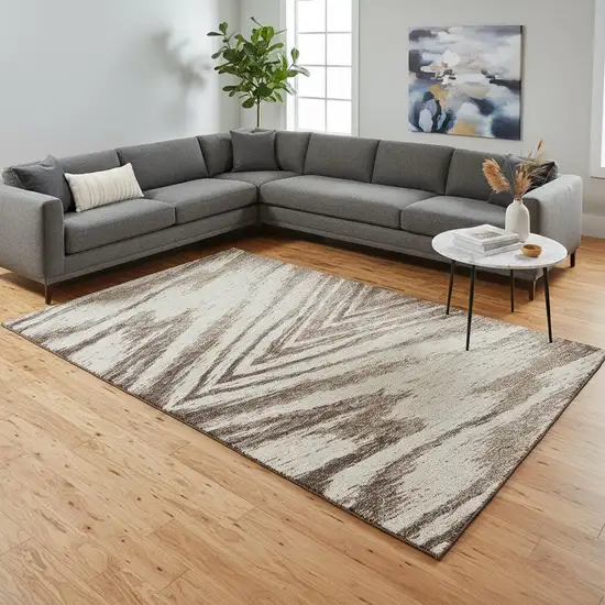 Brown And Beige Abstract Washable Area Rug With UV Protection Photo 2