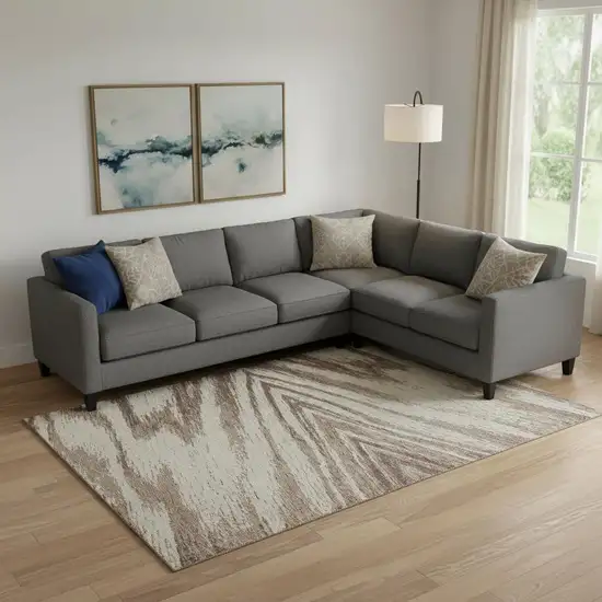 Brown And Beige Abstract Washable Area Rug With UV Protection Photo 1