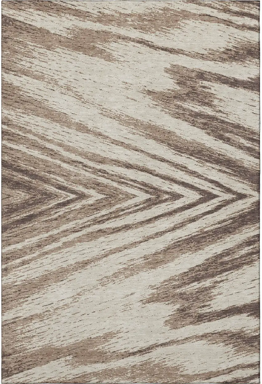 Brown And Beige Abstract Washable Area Rug With UV Protection Photo 4