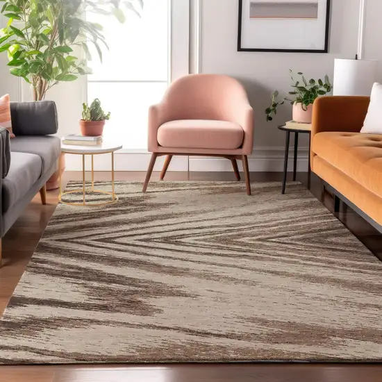 Brown And Beige Abstract Washable Area Rug With UV Protection Photo 5