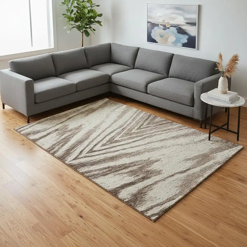 Brown And Beige Abstract Washable Area Rug With UV Protection Photo 2