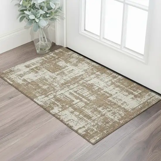 Brown And Beige Abstract Washable Area Rug With UV Protection Photo 1