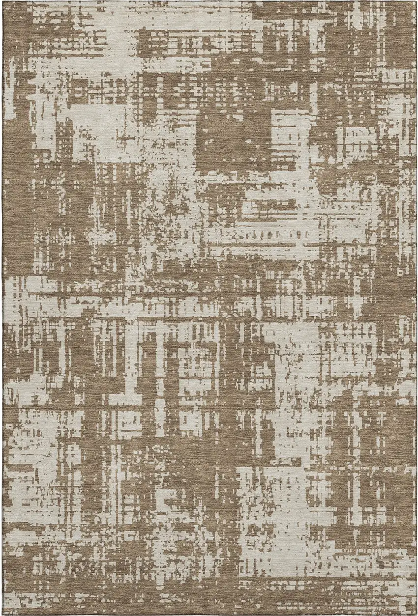 Brown And Beige Abstract Washable Area Rug With UV Protection Photo 1