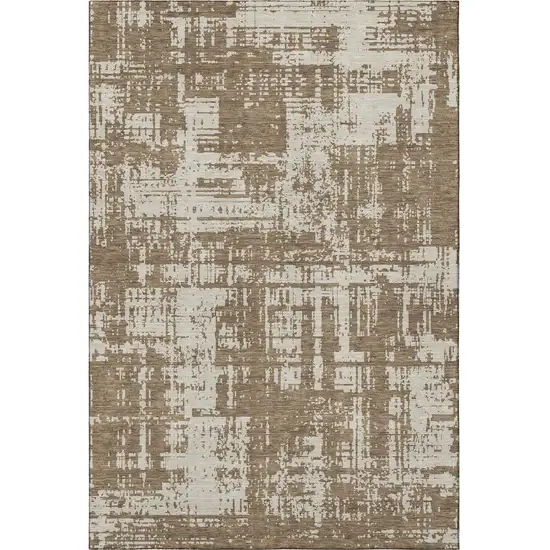 Brown And Beige Abstract Washable Area Rug With UV Protection Photo 3