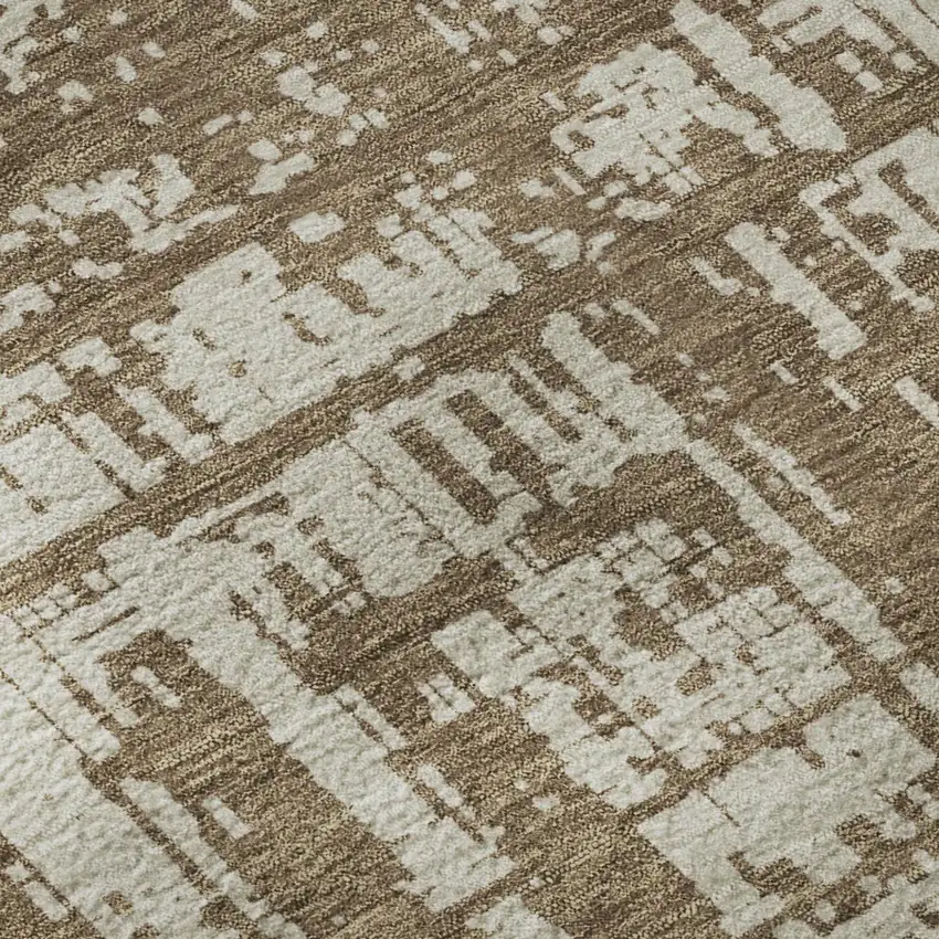 Brown And Beige Abstract Washable Area Rug With UV Protection Photo 7