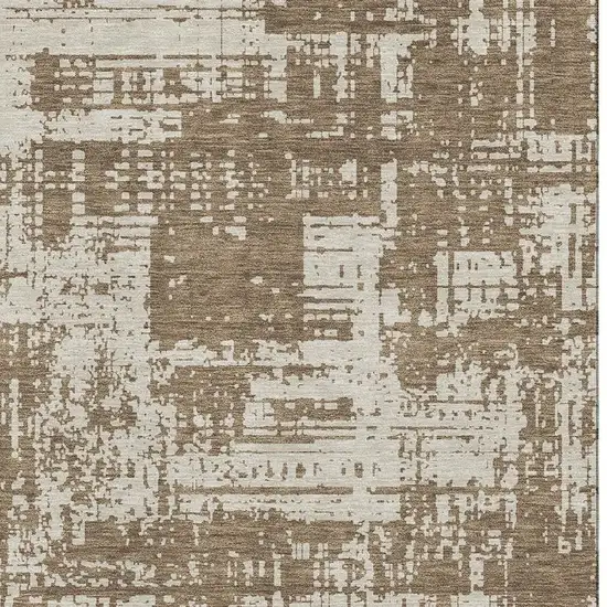 Brown And Beige Abstract Washable Area Rug With UV Protection Photo 4